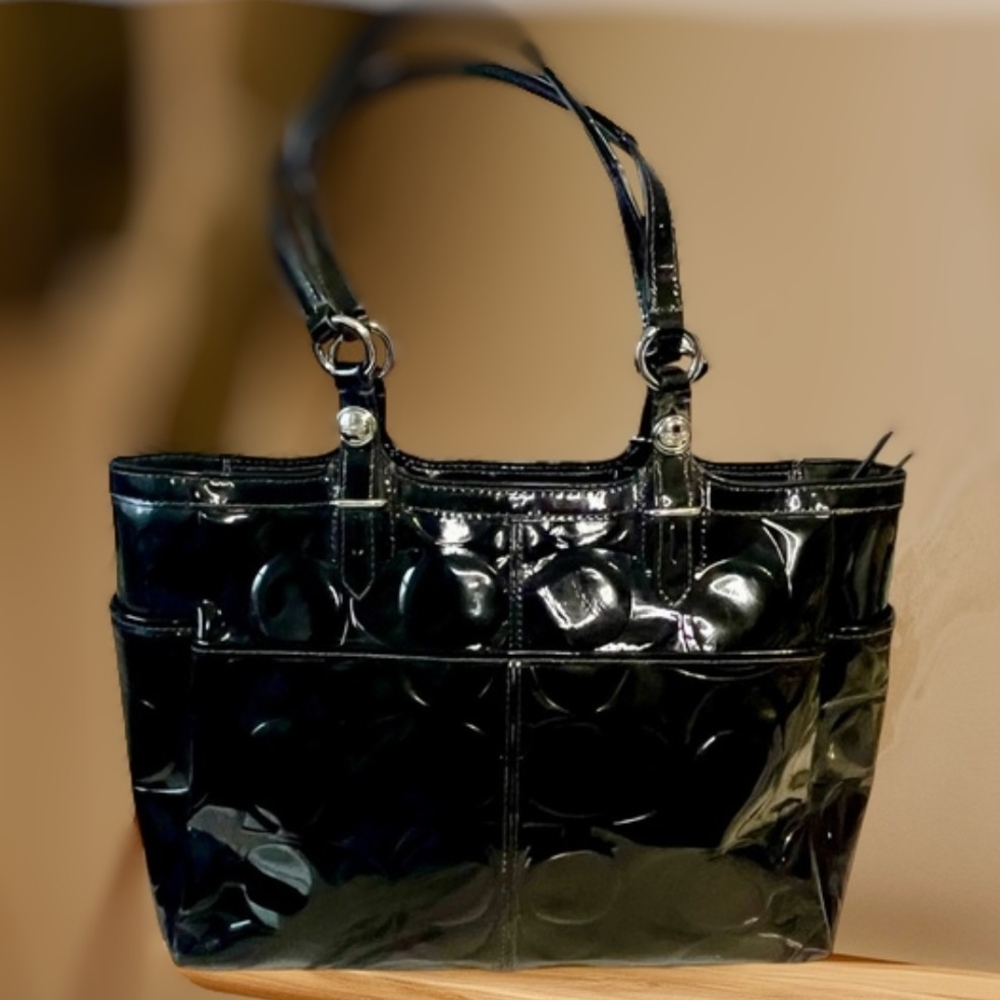 Patent Leather Coach Tote Bag in Black